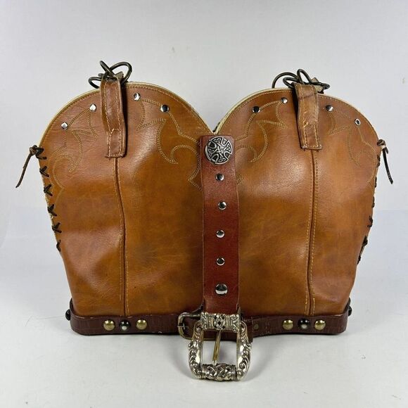Cowboy Boot Roper Bag Shoulder Lovers Gift brown Leather Tote Tooled Bag Purse - Picture 1 of 10